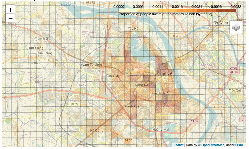 Map showing the proportion of people who are aware of a possible motorbike ban