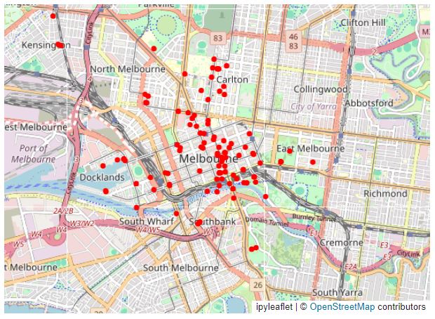 Map of sensor locations in Melbourne