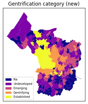 Map showing distribution of 'new' gentrification score