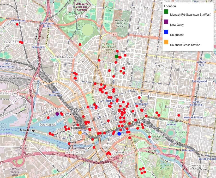 Map of sensor locations in Melbourne