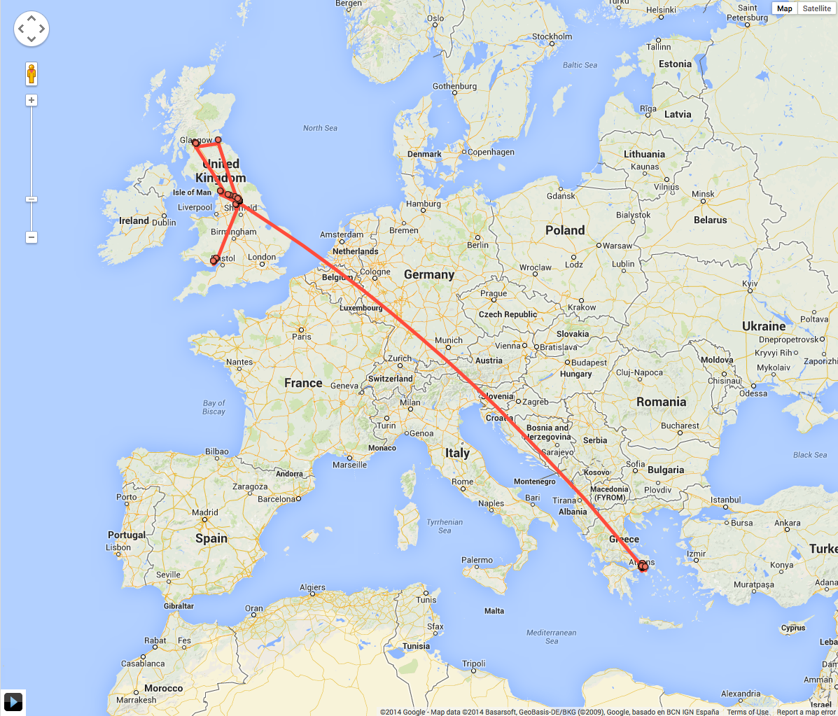 Nick's Google location history for one day